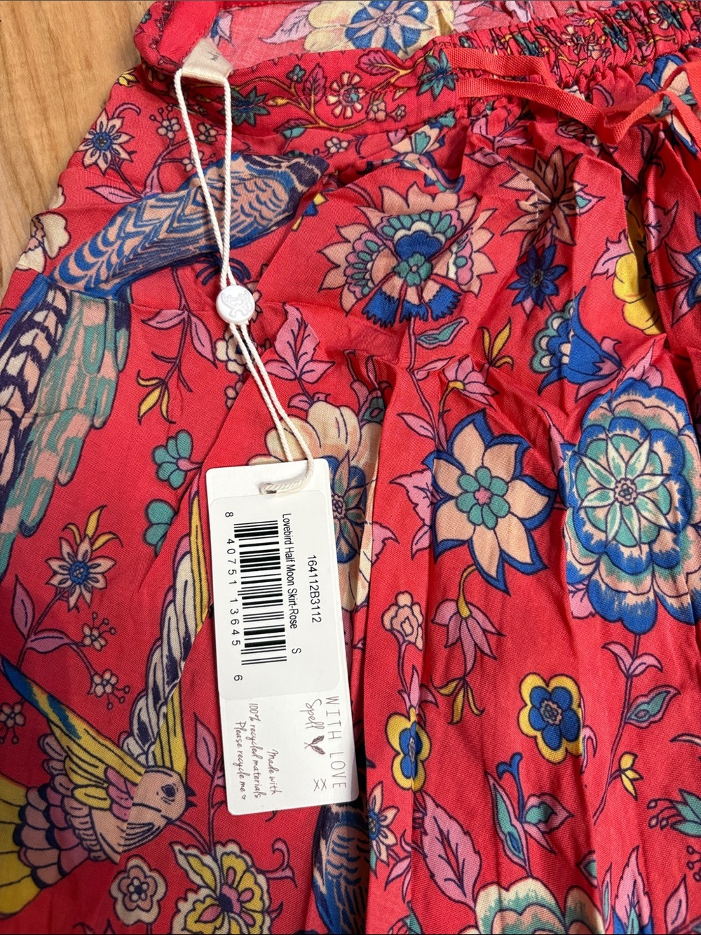 Spell Red Floral Maxi Skirt with Multicolor Floral Motif Sz sm - Picture 6 of 7